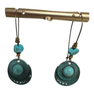 Boho style dangle drop earrings Turquoise and copper color.